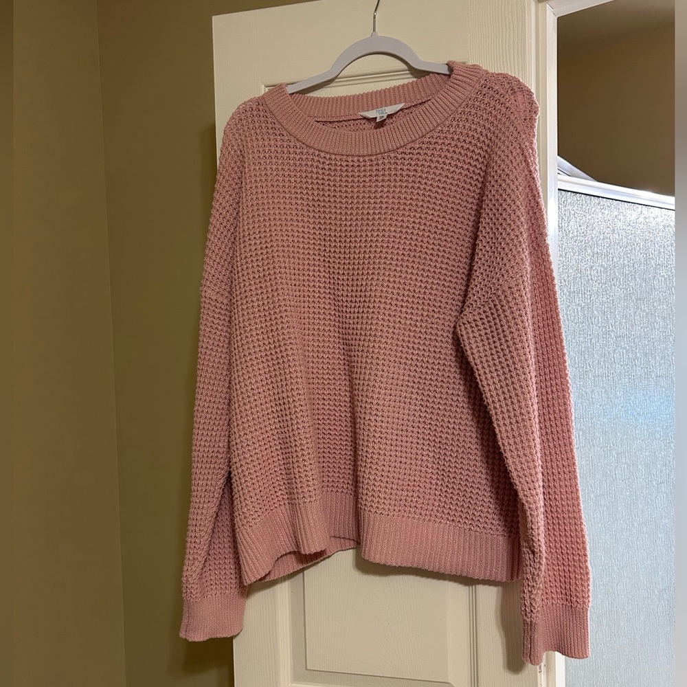 Time and Tru Women's Long Sleeve Waffle Crewneck Pullover Sweater